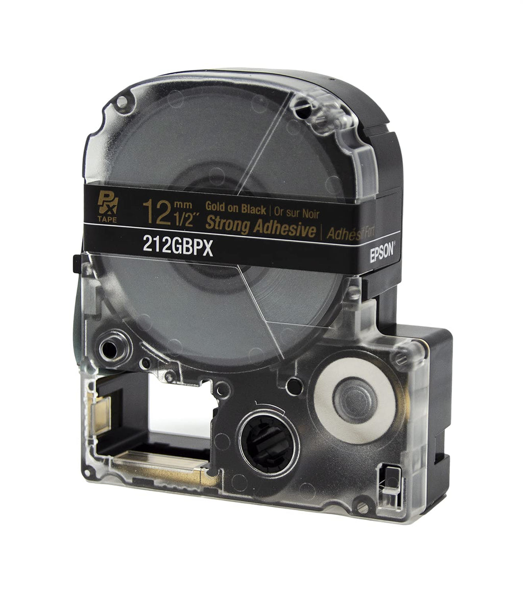 Epson LABELWORKS 212GBPX Label Tape - Gold on Black - 1/2" (12mm), 30ft 12mm