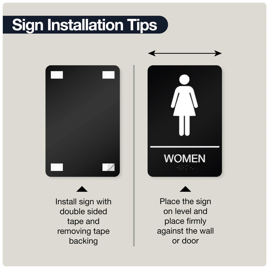 Womens Restroom Sign, ADA Compliant Braill Sign with Double Sided 3M Tape Women Pack of 4