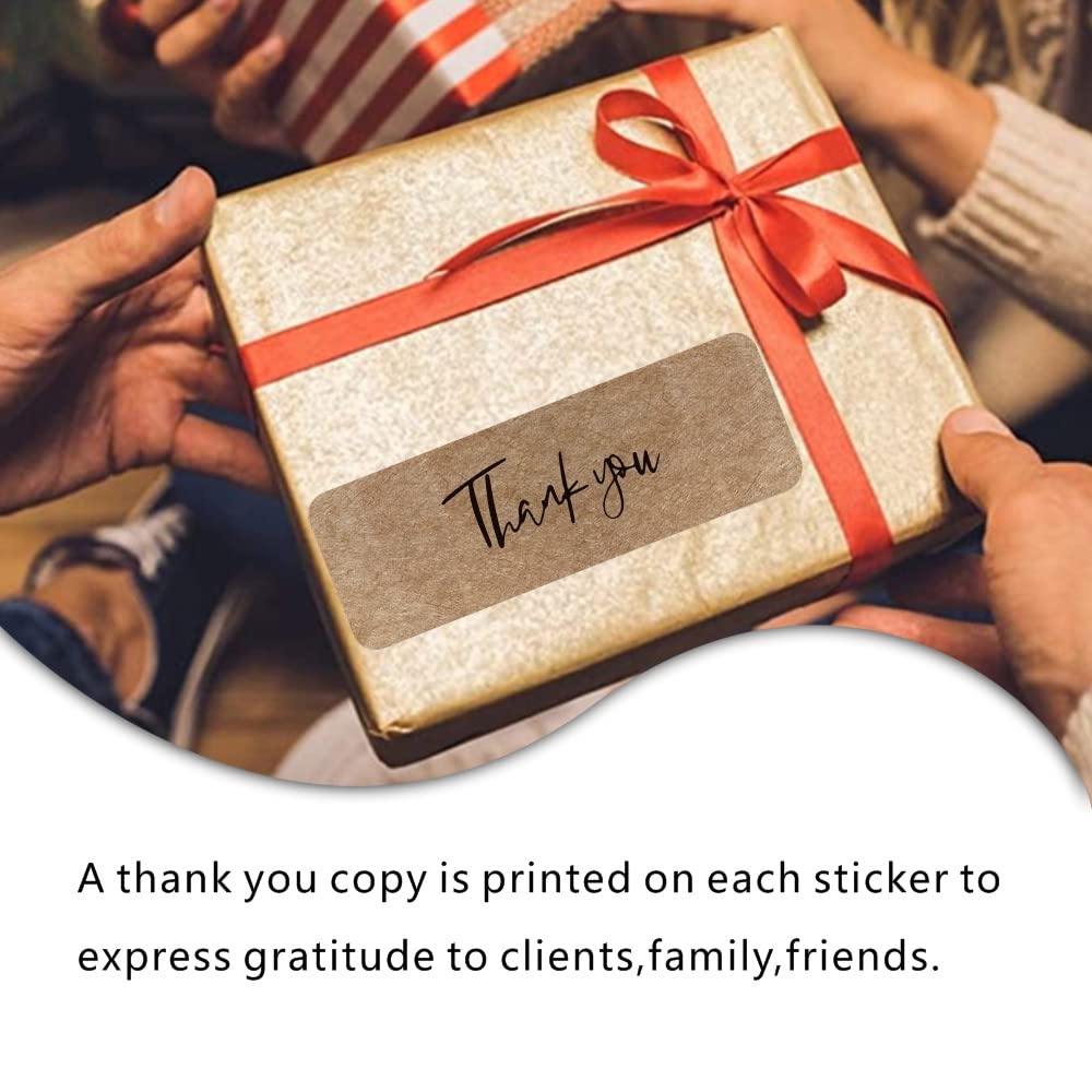 Kraft Paper Rectangular Brown Thank You Stickers, 120 Labels