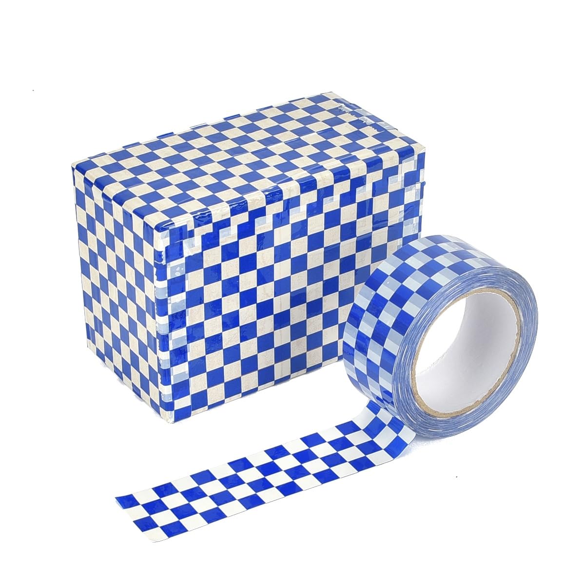 Checkered Flag Tape 1 Rolls Packing Tape Blue White Decorative Checkerboard Pattern Packaging Tape 1.89in x 328ft Duck Tape for Shipping Moving Sealing Scrapbook Box Decoration Blue & White Checkerboard