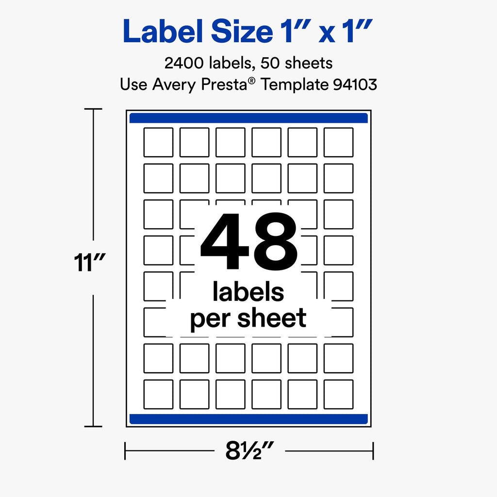 Avery® Matte White Square Labels, 1" x 1", 2400 Total 2,400 labels