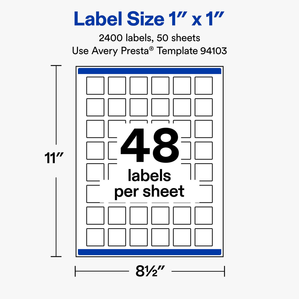 Avery® Matte White Square Labels, 1" x 1", 2400 Total 2,400 labels
