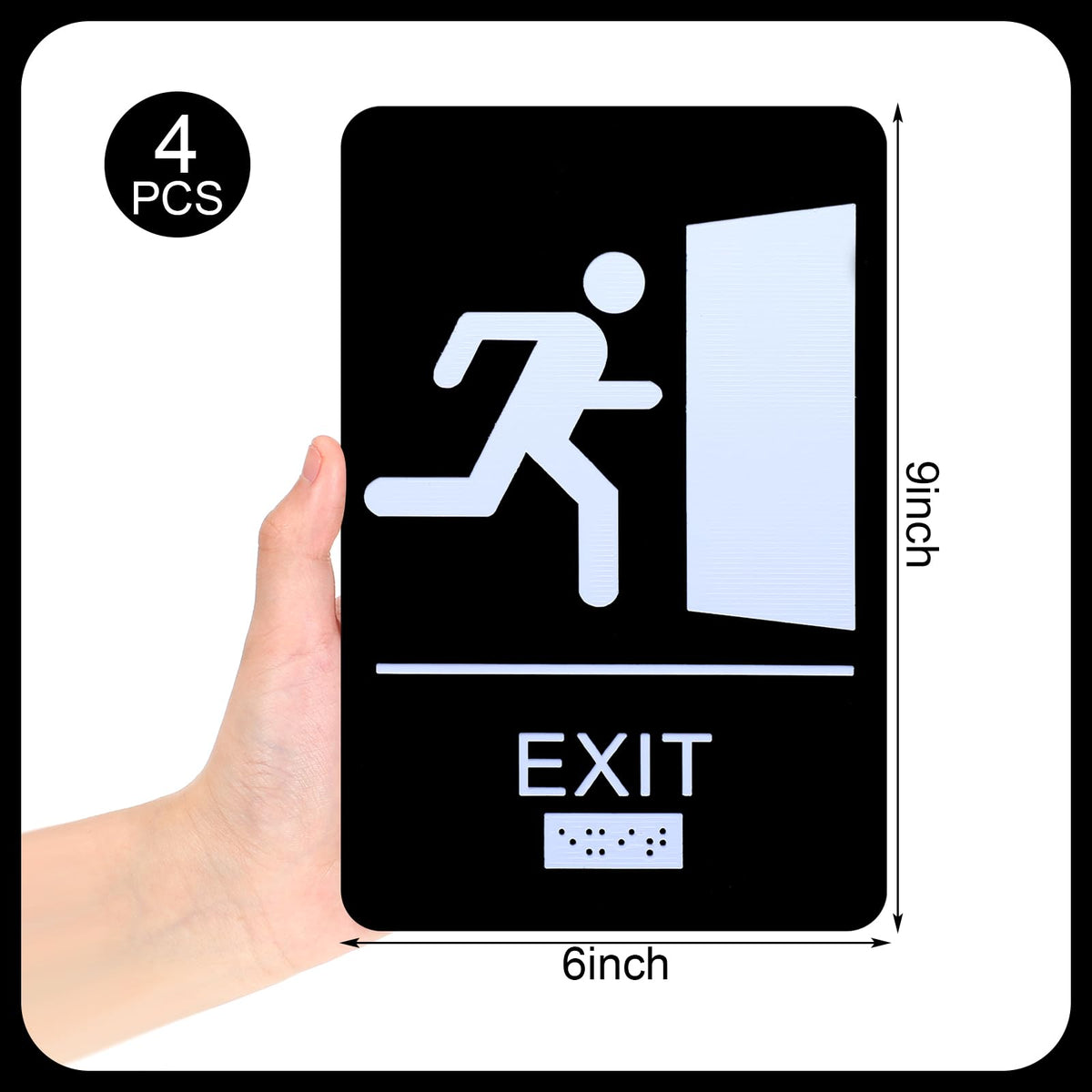 4 Pcs Exit Sign with Braille ADA Compliant 9x6 Inch for Business