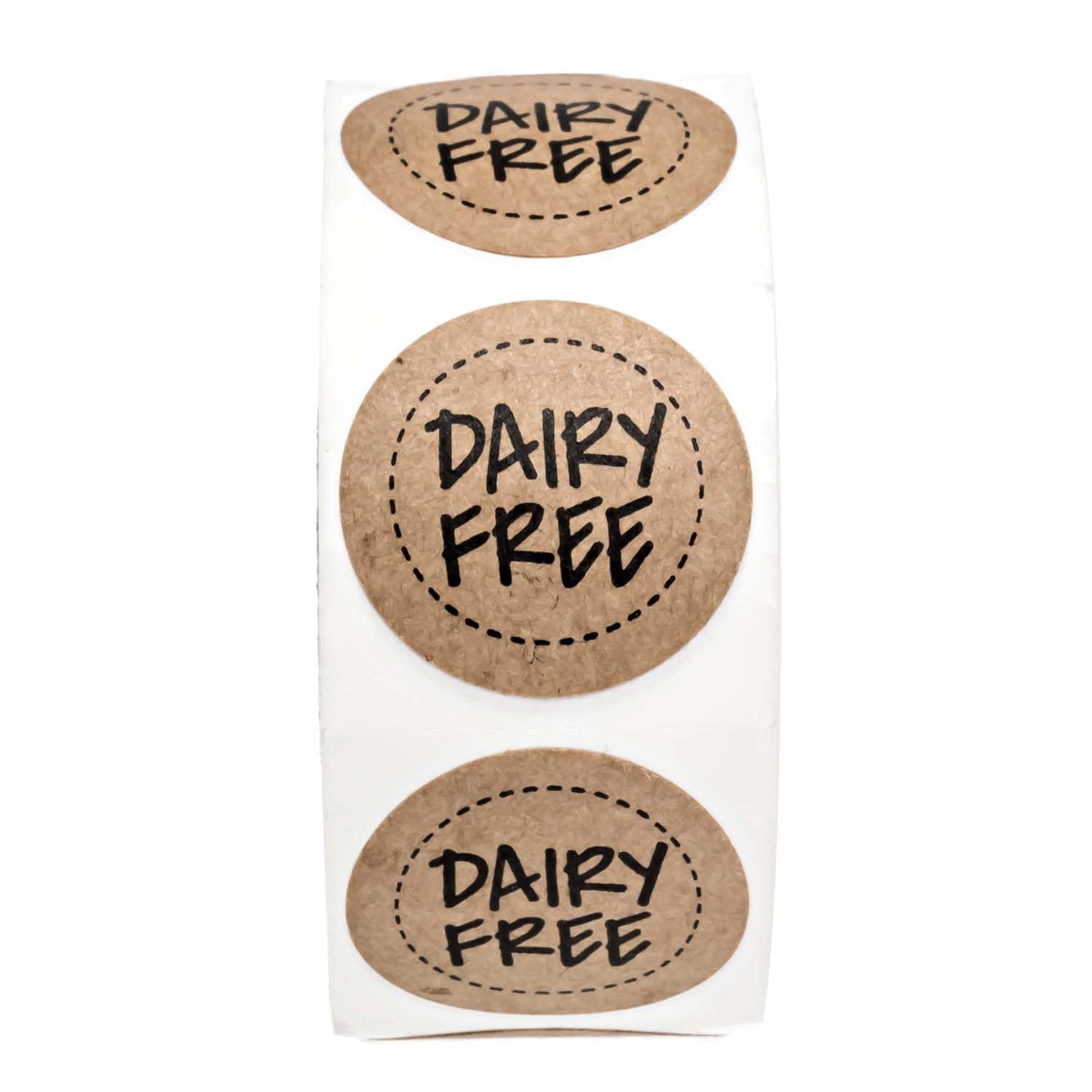 Brown Kraft Dairy Free Stickers / 500 Food Allergy Label Roll / 1" Small Round Vegan Milk Lactose Free Labels/Made in The USA Brown Kraft