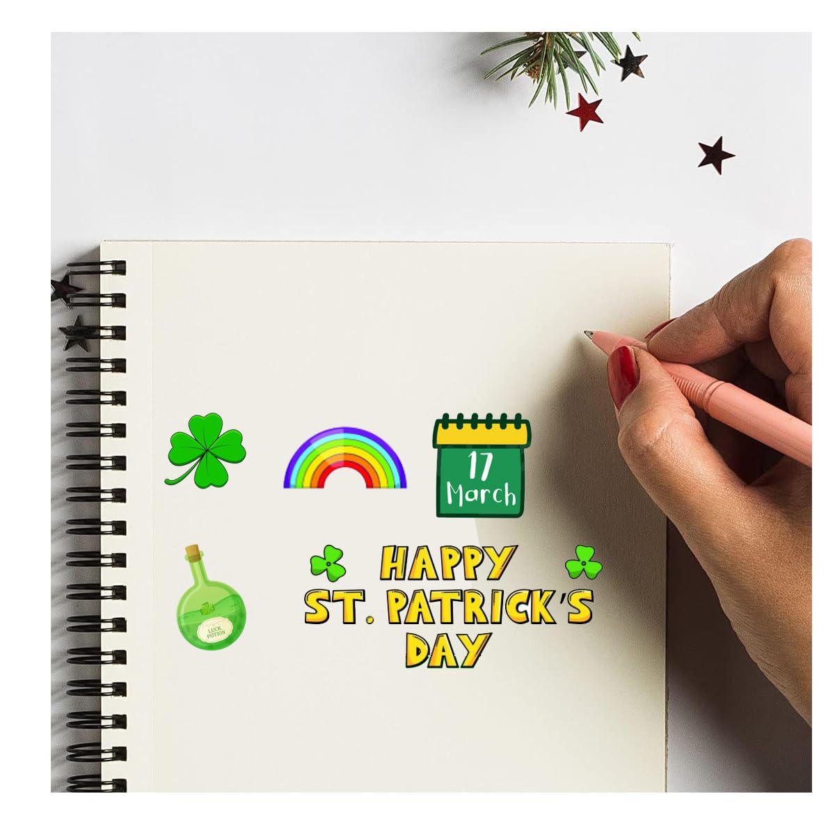 St.Patrick's Day Stickers Rub On Transfer Shamrock Labels for Kids Party Decorations Lucky Shamrock Clover Hat Irish Day Themed Sticker St Patricks Day Window Decal 2 Sheets