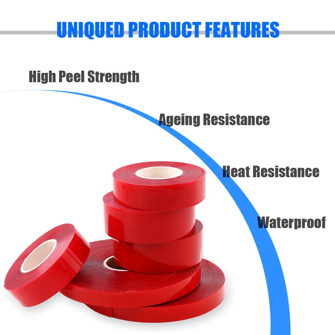 Glarks 6 Roll Acrylic Double Sided Weatherproof Heavy Duty Heat Resistant High Adhesion Tape Roll, Clear Sticker for Industry, Auto and House Dcor-32.8ft x 0.39inch, 9.8ft x 0.59inch, 9.8ft x 0.78inch