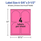 Avery® Printable Arched Labels, Sure Feed® Technology, 4-3/4" x 3-1/2", Bright Pink Labels, Print-to-The-Edge, Laser/Inkjet Printable, 80 Total, Great for Shipping and Wine Bottles 80 labels