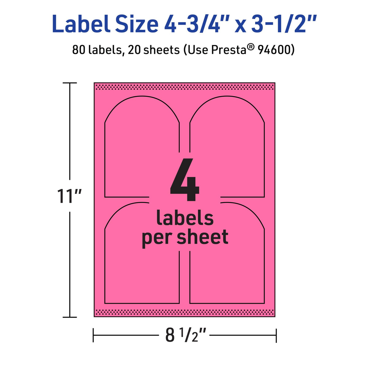 Avery® Printable Arched Labels, Sure Feed® Technology, 4-3/4" x 3-1/2", Bright Pink Labels, Print-to-The-Edge, Laser/Inkjet Printable, 80 Total, Great for Shipping and Wine Bottles 80 labels