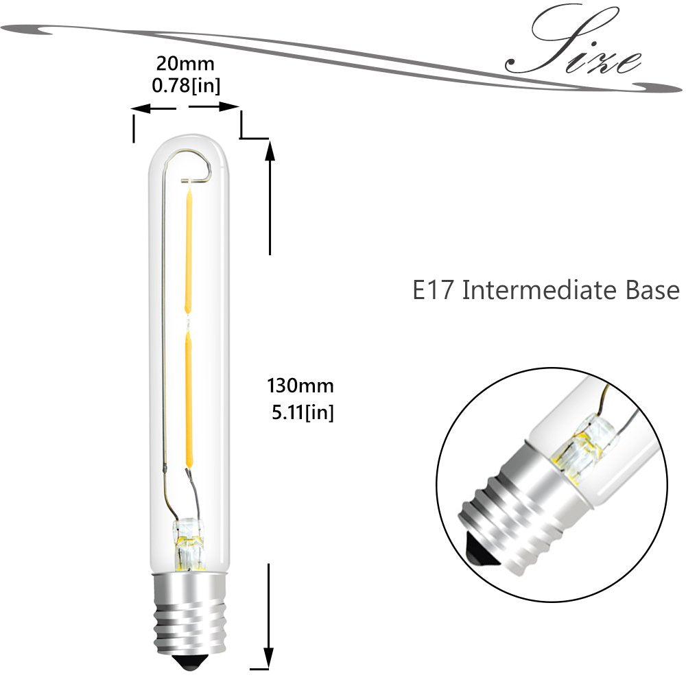 Bonlux LED T6.5 Exit Sign Clear Light Bulbs, 2W E17 Intermediate Base T6.5 LED Appliance Bulb (20W Incandescent Equivalent) for Refrigerator Freezer, Daylight 6000K (4-Pack,E17 Base) 2 Watts - 4 Pack