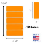 ChromaLabel fluorescent orange 1 x 3 inch all-purpose permanent color code rectangle labels with 150 stickers per pack