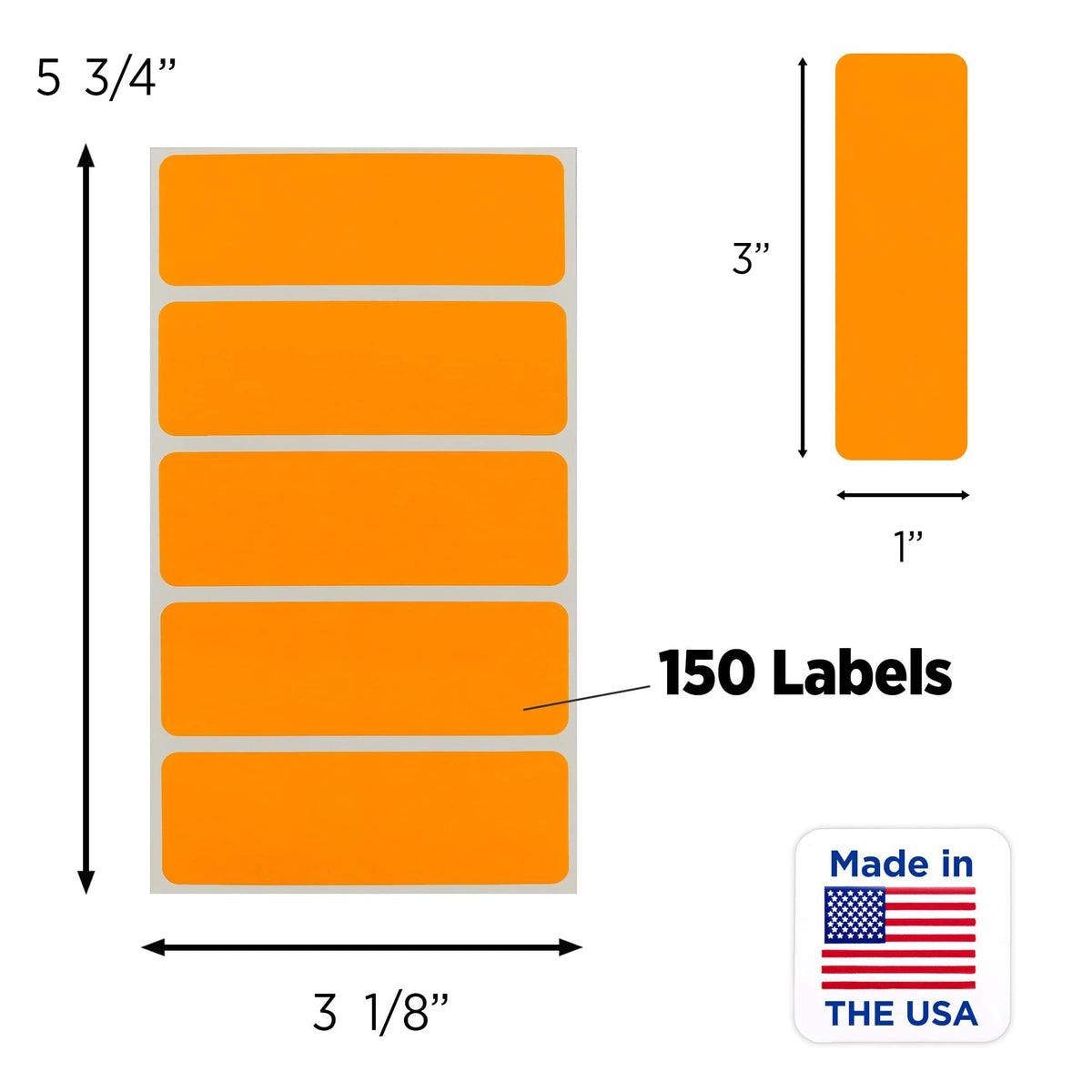 ChromaLabel fluorescent orange 1 x 3 inch all-purpose permanent color code rectangle labels with 150 stickers per pack