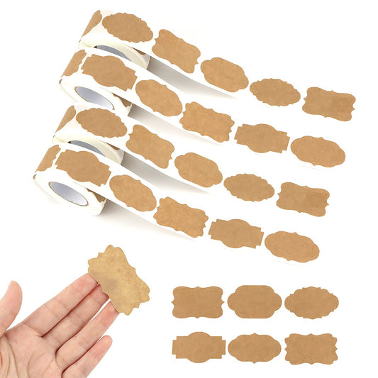 1200 PCS 1.2" x 2" Jar Name Labels, Natural Brown Kraft Paper Sticker Labels, LEEFONE Self-Adhesive Handmade Gift Tags Stickers for Holiday Glass Essential Oil Bottle Mason Jars Food Craft, 6 Styles