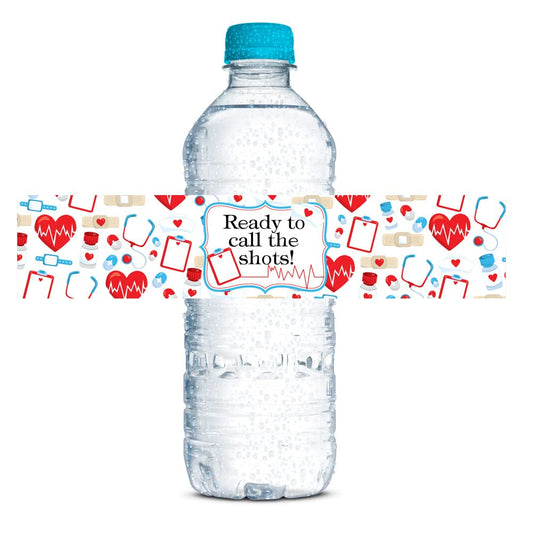 Ready to Call The Shots Nursing School Graduation Waterproof Water Bottle Sticker Wrappers, 20 1.75" x 8.5" Wrap Around Labels by AmandaCreation Nurse