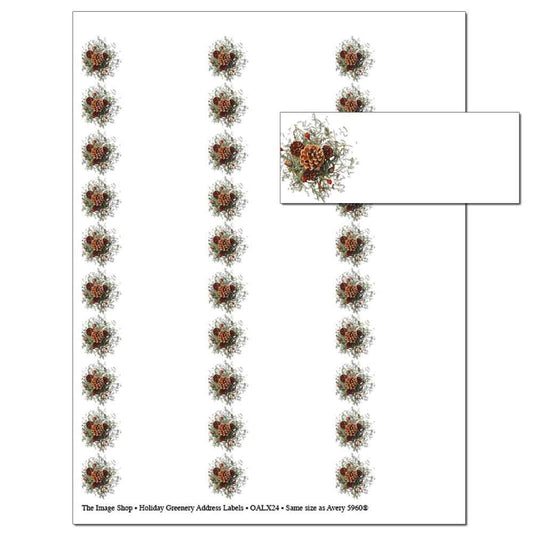 Holiday Greenery Address Labels - 1" x 2-5/8"; 30 per Sheet, 150 Labels Holiday Greenery