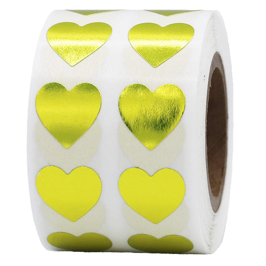 Metallic Gold Heart Stickers, 1/2" Inch, 1000 Adhesive Labels per Roll - Ideal for Crafting, Valentine's Day, and Non-Candy Favors in Schools, Parties, and Art Projects Metallic Gold