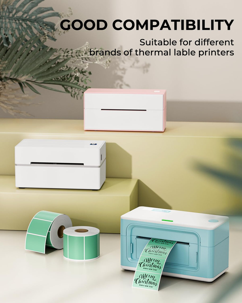 2.25"x1.25" Green Thermal Sticker Labels+Label Holder for Rolls and Fanfold Labels