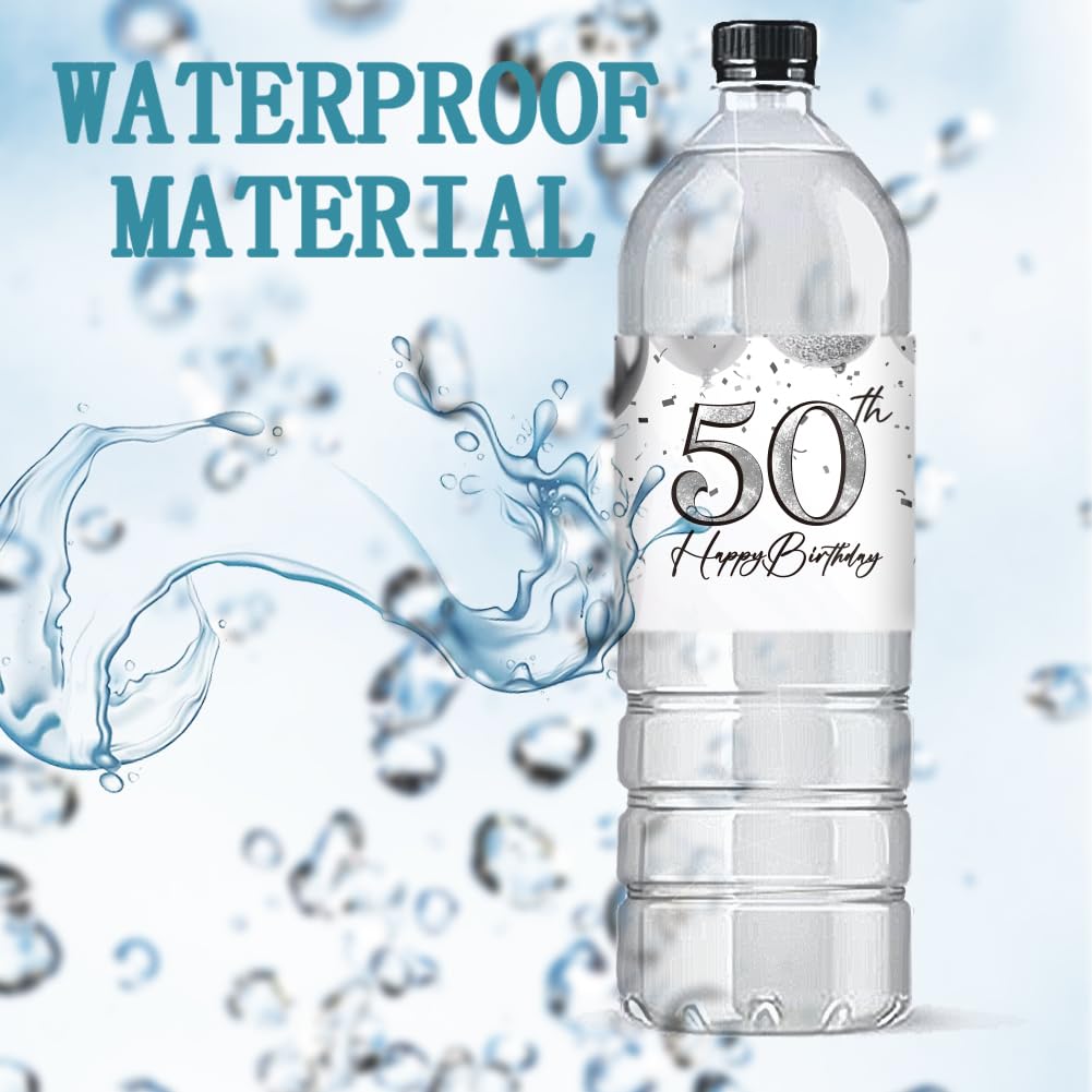 PH PandaHall 50th Birthday Water Bottle Labels Happy Birthday Stickers for Party Personalized Water Bottel Wraps Self Adhesive Labels for Father Husband 8.5x2.5 inches, 30pcs