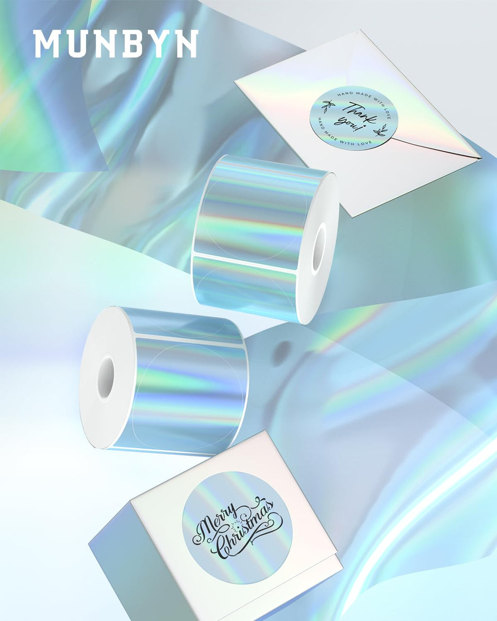 2" Circle Holographic Thermal Label Stickers Blue+2x1 Inch Thermal Labels