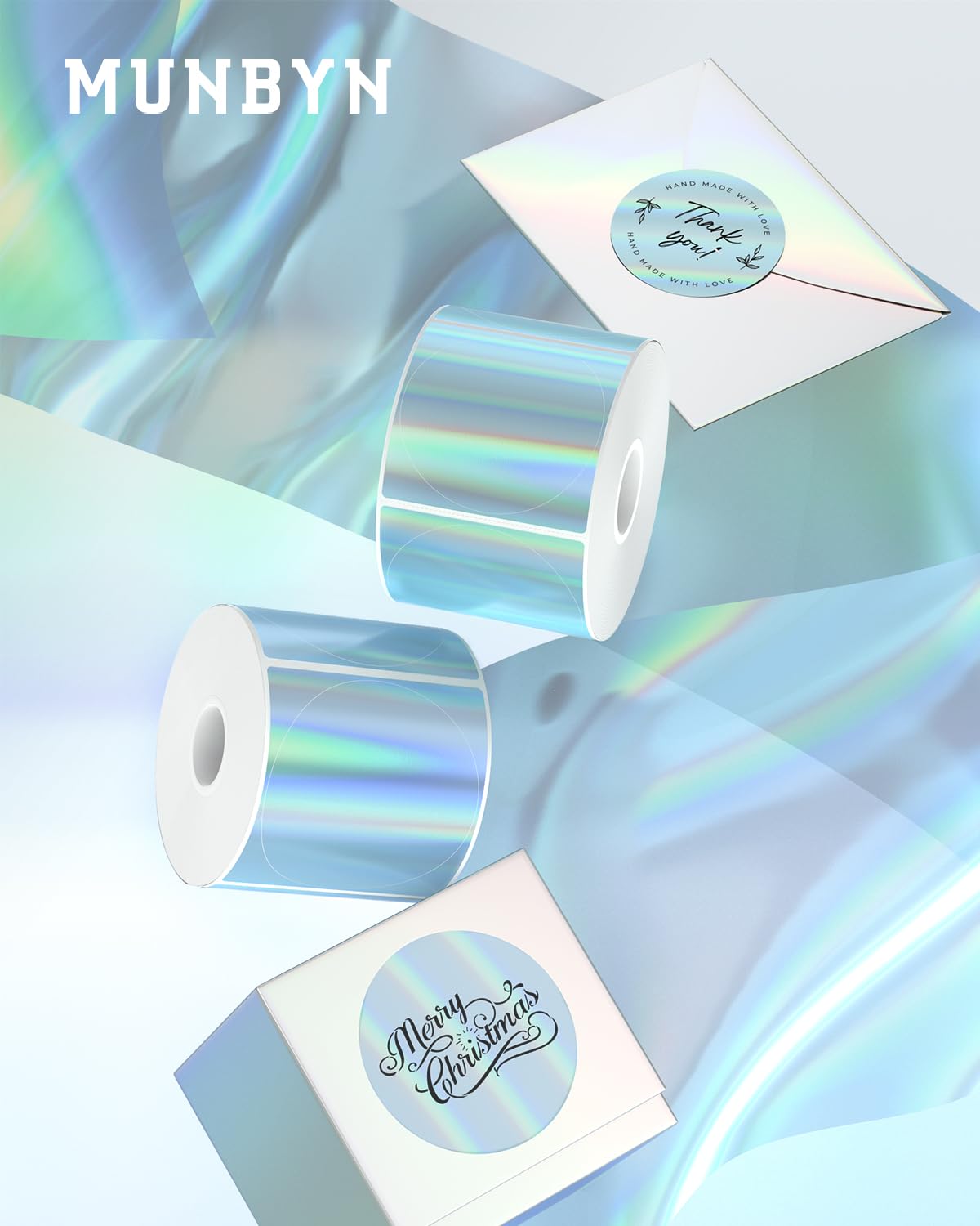 2" Circle Holographic Thermal Label Stickers Blue+2x1 Inch Thermal Labels