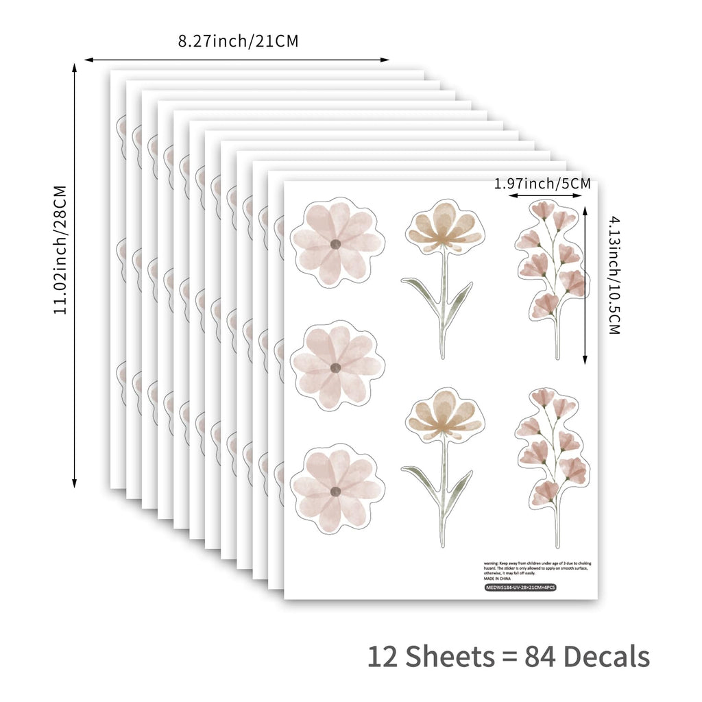 YouRfocus Boho Daisy Flower Wall Decals for Girls Room, Peel and Stick Boho Daisy-pink B 12 Sheets