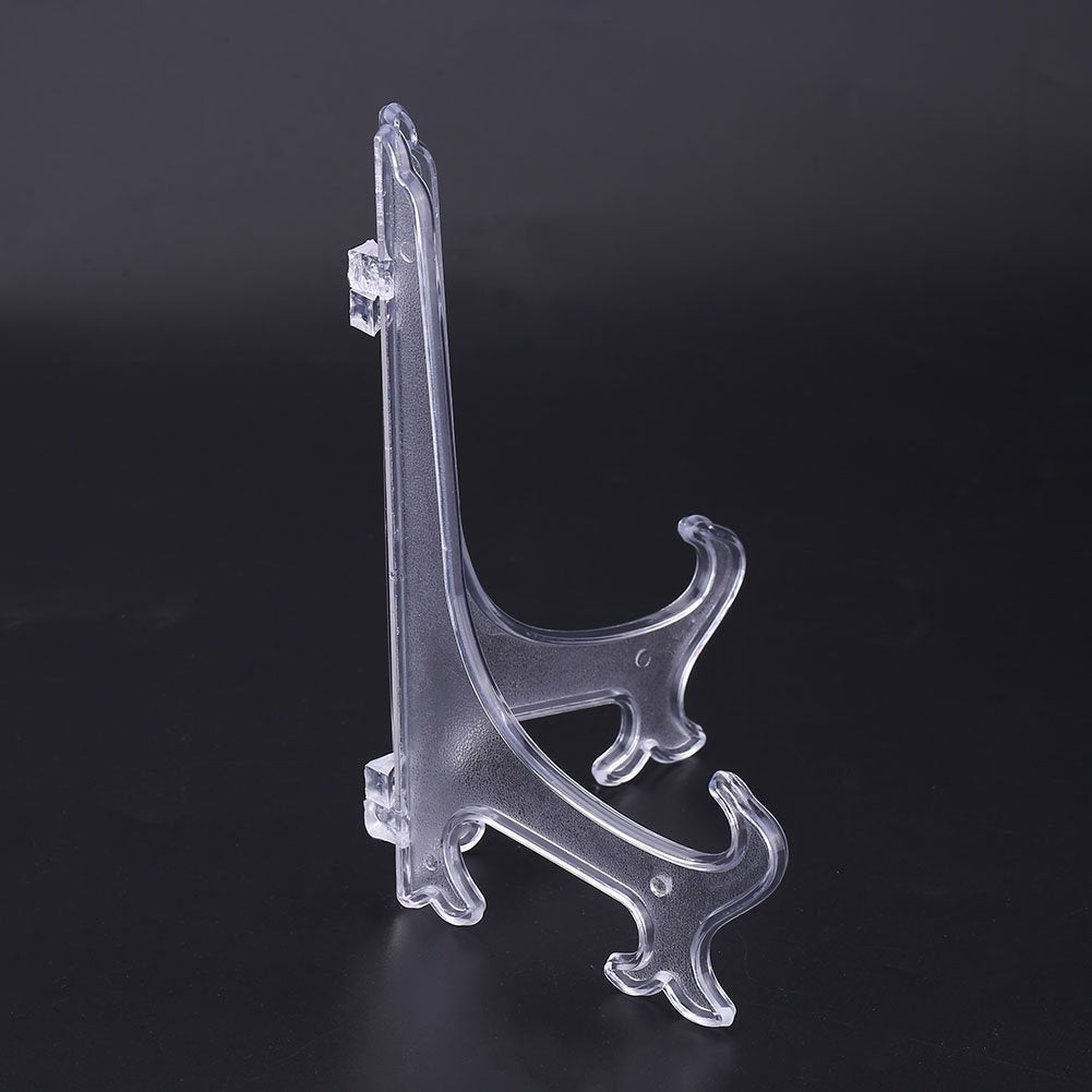 10pcs Clear Plastic Plate Holders, Foldable Adjustable Display Stand for Plates Picture Frames Dinnerware, with Support Stable Hook (17.5cm) 17.5cm