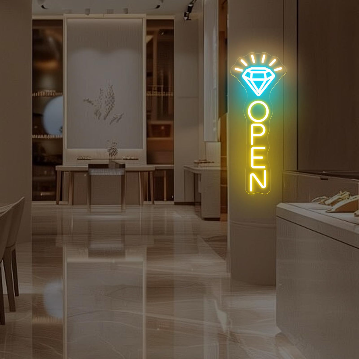 Diamond Open Neon Sign, Jewelry Store LED Window Light for Boutique Display