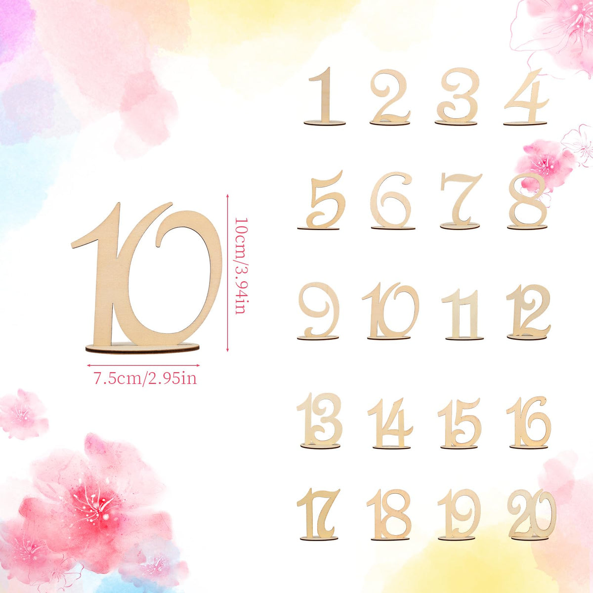 Wedding Table Numbers 1-20, Wooden Reusable Tabletop Signs with Stand for Wedding Reception Banquet Anniversary Party Birthday Bridal Shower Hotel Bar Restaurant Farmhouse Decorations