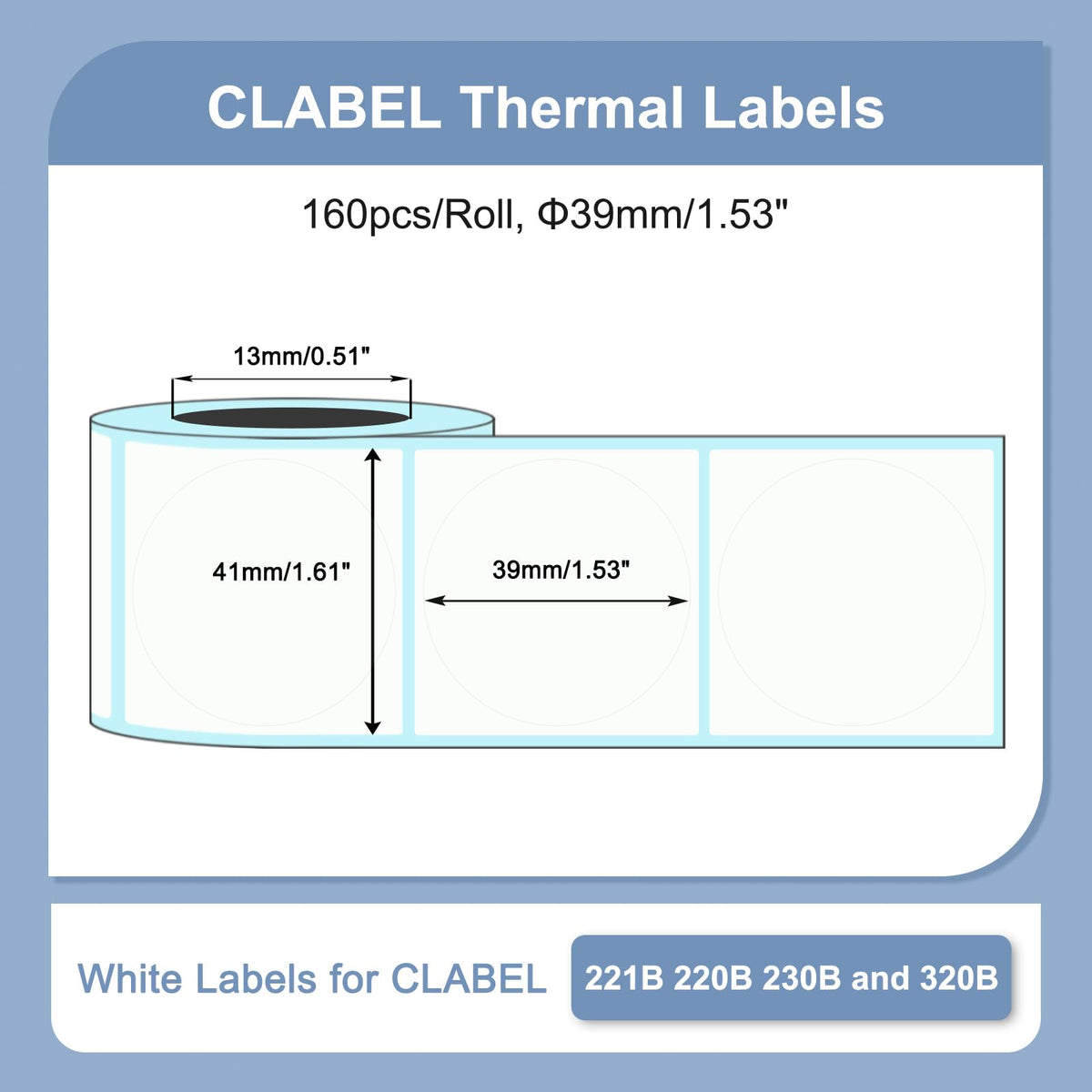 CLABEL Thermal Label for 220B/221B/230B Label Maker, 1.57"x 1.57" (40x40mm) Sticker Round Labels, Waterproof, Oil-Proof, Anti-Fictional,160 Labels/Roll, 3 Rolls(Black on White) Round 40x40mm-3 Rolls