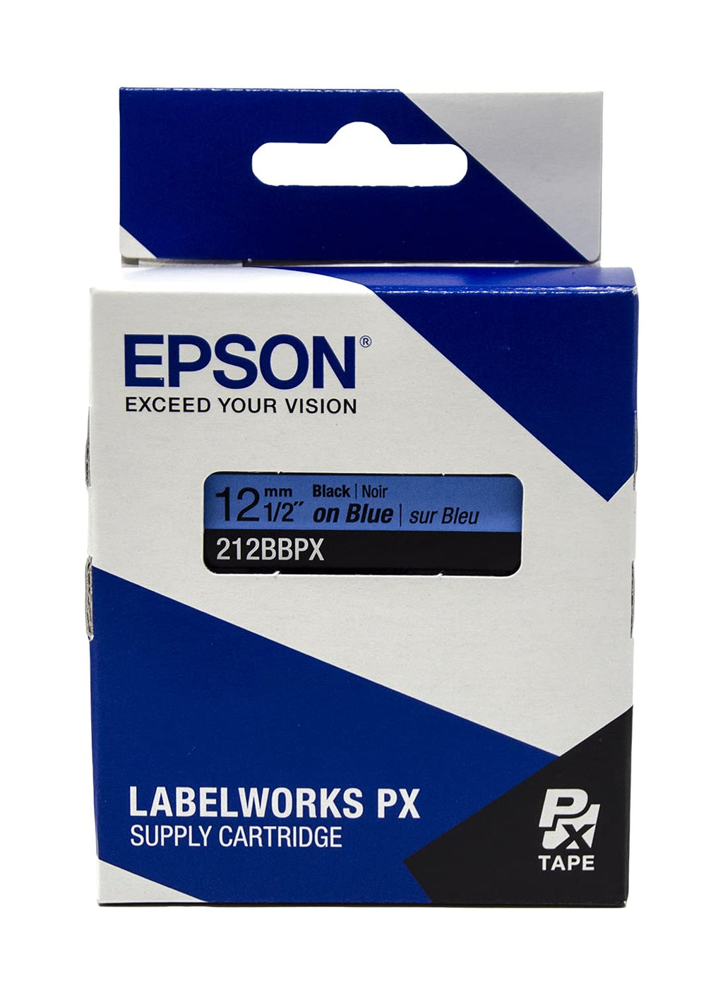 Epson LABELWORKS 212BBPX Label Tape - Black on Blue - 1/2" (12mm), 30ft 12mm