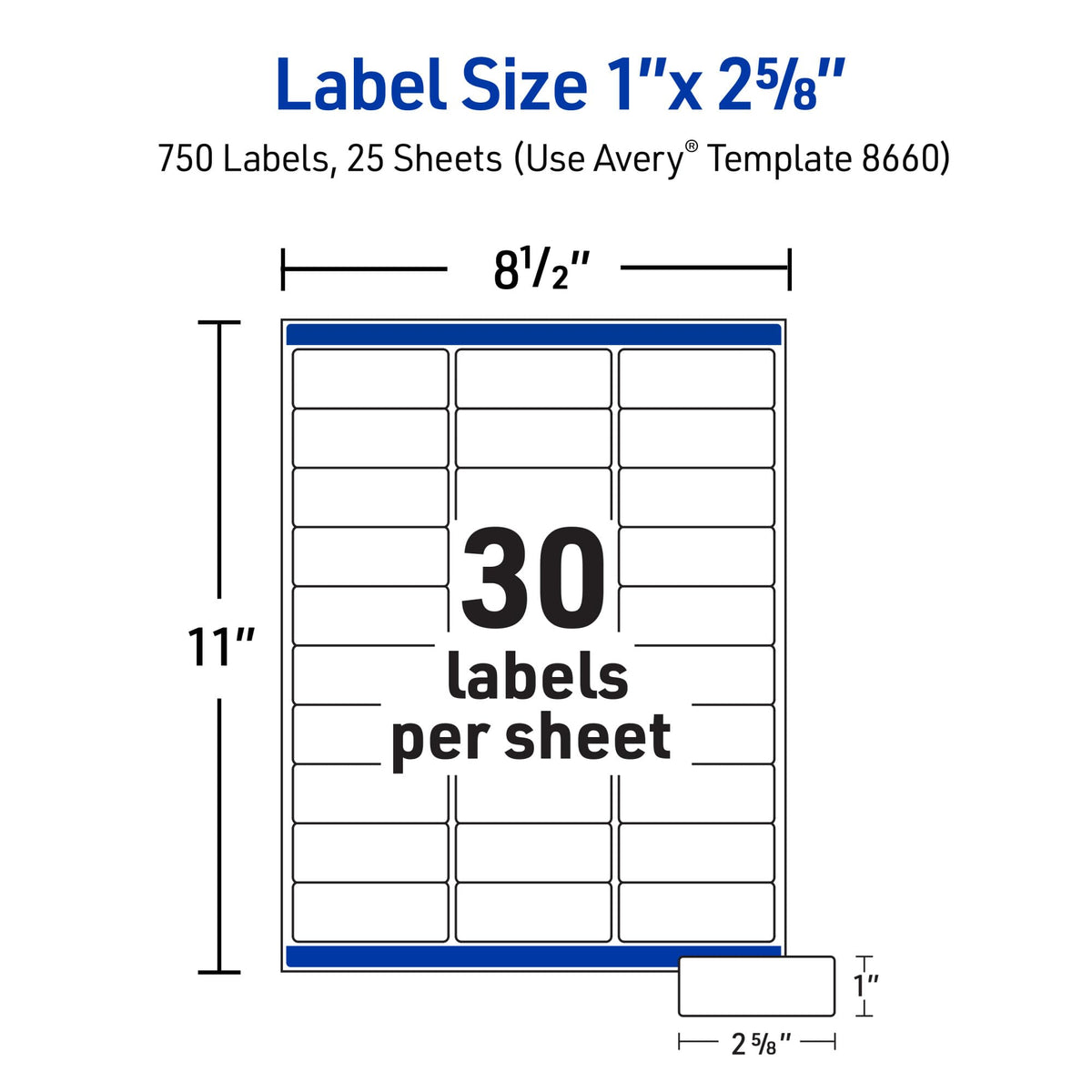 Avery® Printable Address Labels, Sure Feed® Technology, 1" x 2-5/8", Matte Clear, Compatible with Inkjet Printers, 750 Blank Labels Total, Great for Mailing, Branding, and More (8660) 1 in. X 2-5/8 in. 750 labels