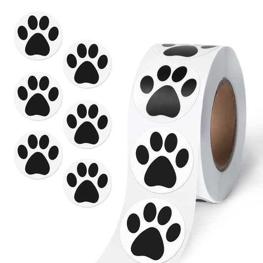 500 Pcs Paw Print Sticker, 1" Dog Cat Paw Sticker Small Puppy Patrol Print Label Roll Cute Self-Adhesive (Black) Black
