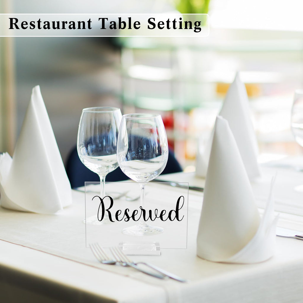 Roowest 10 Set Acrylic Reserved Table Signs for Wedding,Clear, Black Clear, Black