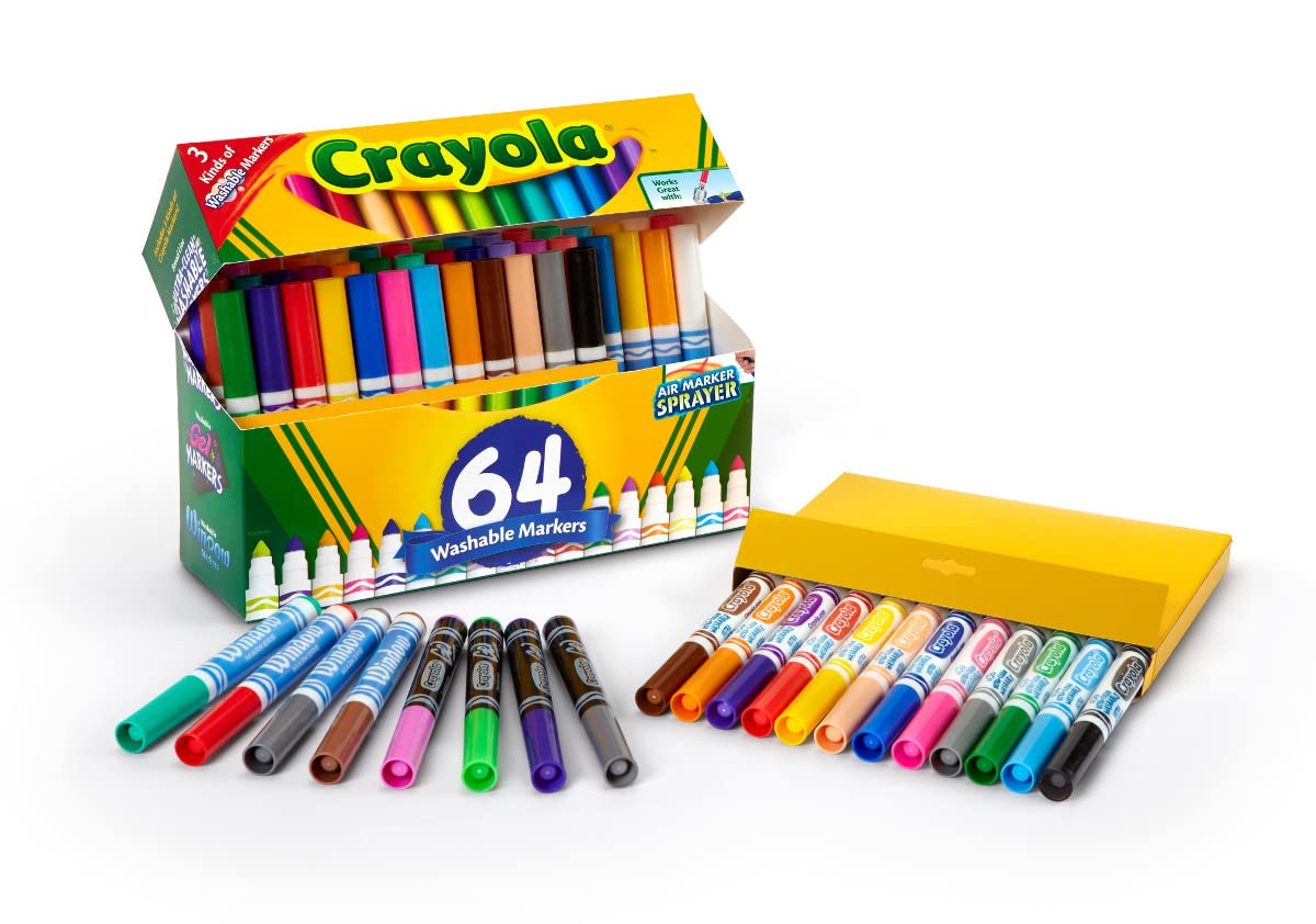 Crayola Washable Broad Line Marker Variety Set (64ct), Teacher School Supplies for Toddlers & Kids, Ultra-Clean, Window, & Gel FX Markers for Kids, 3+ 1 Count (Pack of 1)