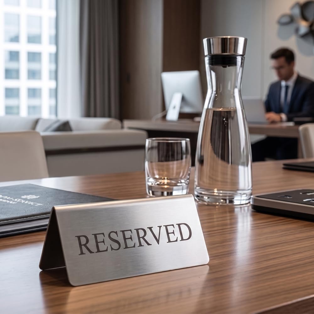 Reserved Table Signs Set of 6 - Heavy Stainless Steel Table Reservation Plates - Durable, Stackable and Waterproof Metal Signs for Restaurants, Hotels, Bars, Cafés, Weddings and Events Design 2
