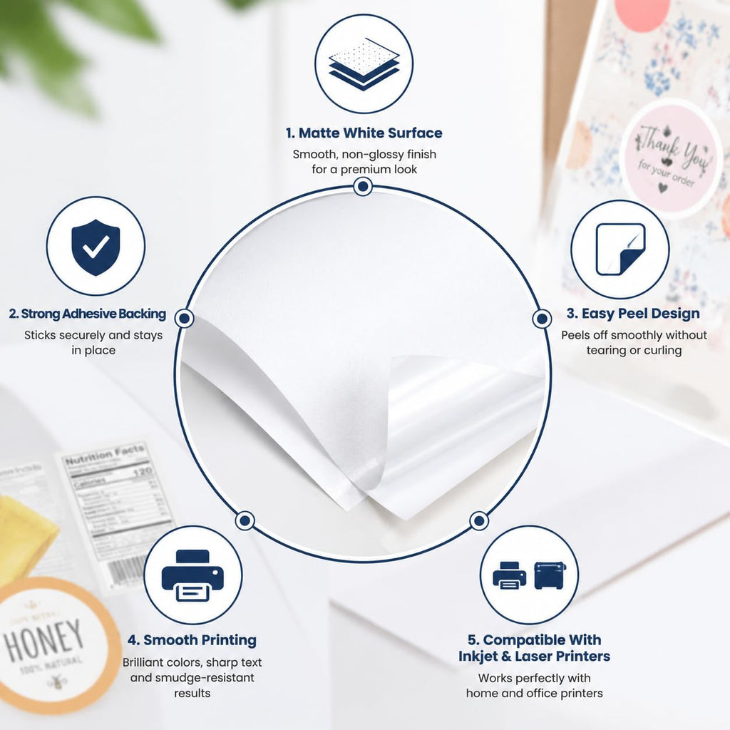 DeBaio Printable Sticker Paper for Inkjet Printer, 100 Sheets 11"x8.5'' Matte Sticker Printer Paper Full Sheet Labels for Laser/Inkjet Printers, Letter Size, Strong Adhesive 11"*8.5"