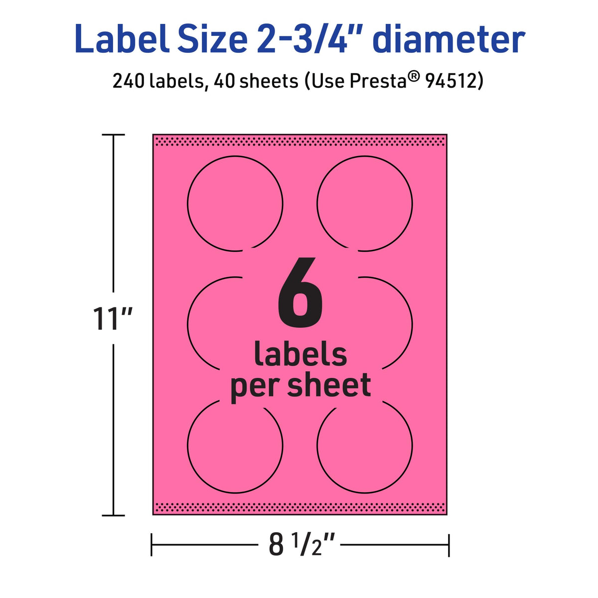 Avery Printable Round Labels, Sure Feed Technology, 2-3/4" Diameter, Bright Pink Labels, Print-to-The-Edge, Laser/Inkjet Printable, 240 Total, Great for Soaps and Packaging 240 labels