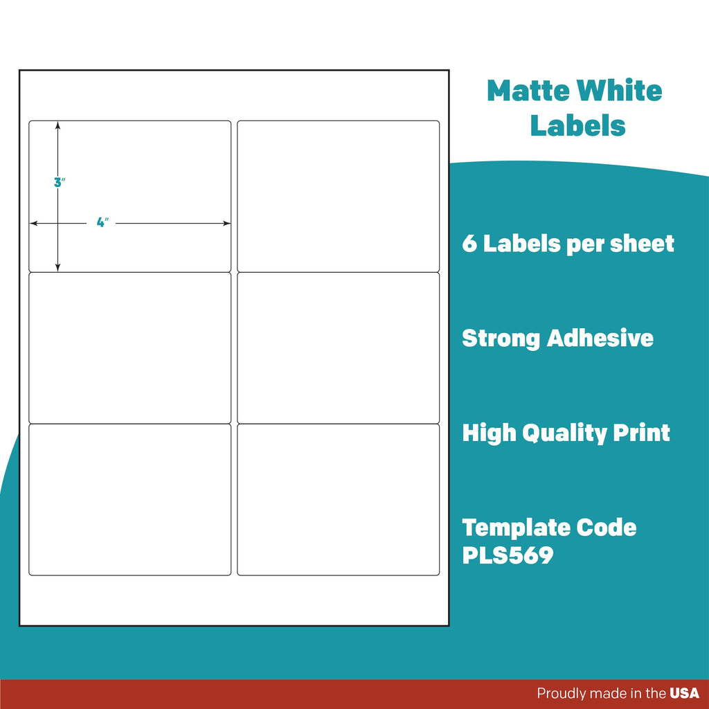 Premium Label Supply White Sticker Labels – 4" x 3" – Laser/Inkjet Compatible – (6 per Sheet), 100 Sheets – 600 Total Adhesive Labels 600 Labels