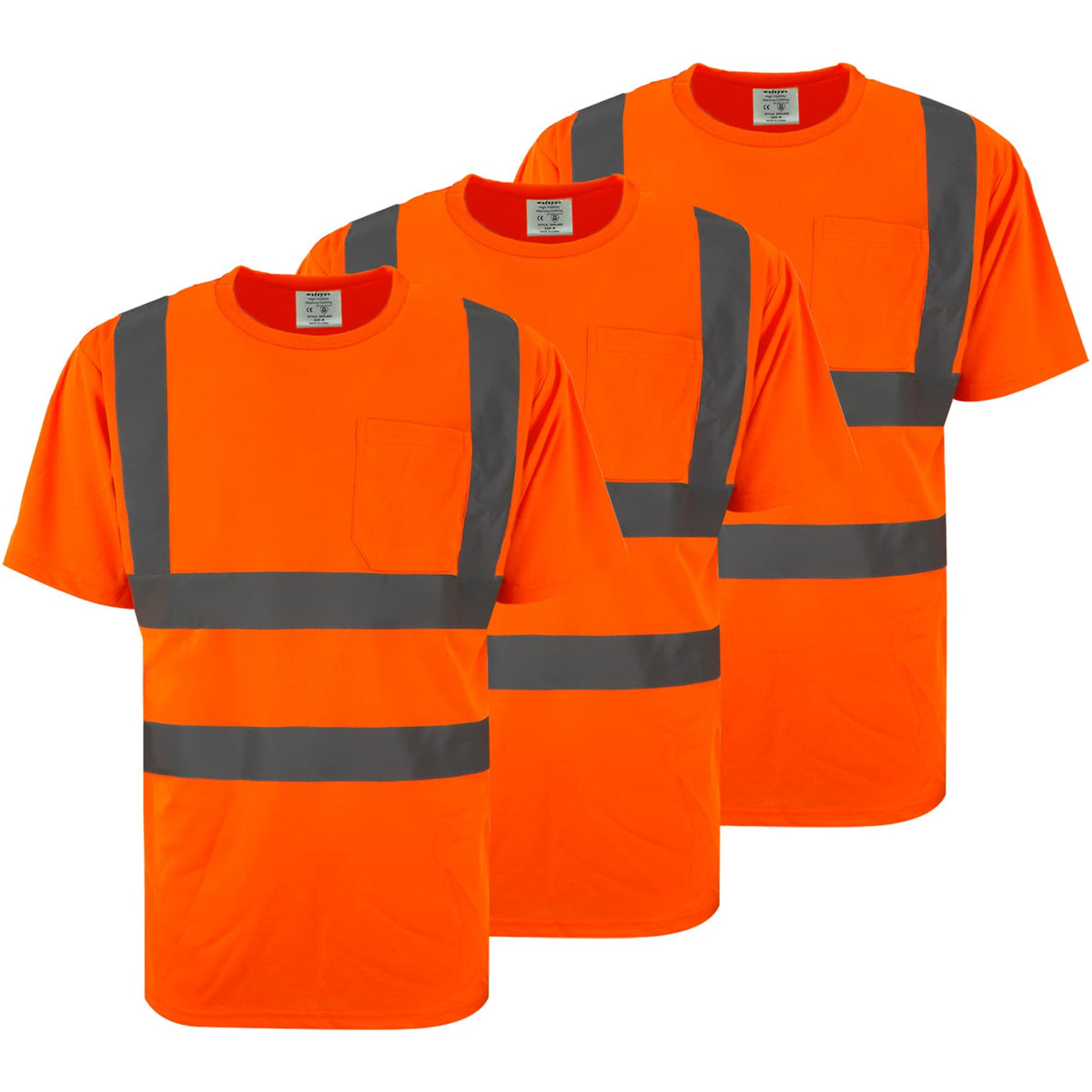 wefeyuv High Visibility Shirts for Men & Women, Short Sleeve Class 2 Safety T Shirts with Reflective Strips and Pocket, Durable & Breathable for Construction Work Use, Orange, 2XL XX-Large Hi-vis Orange-1