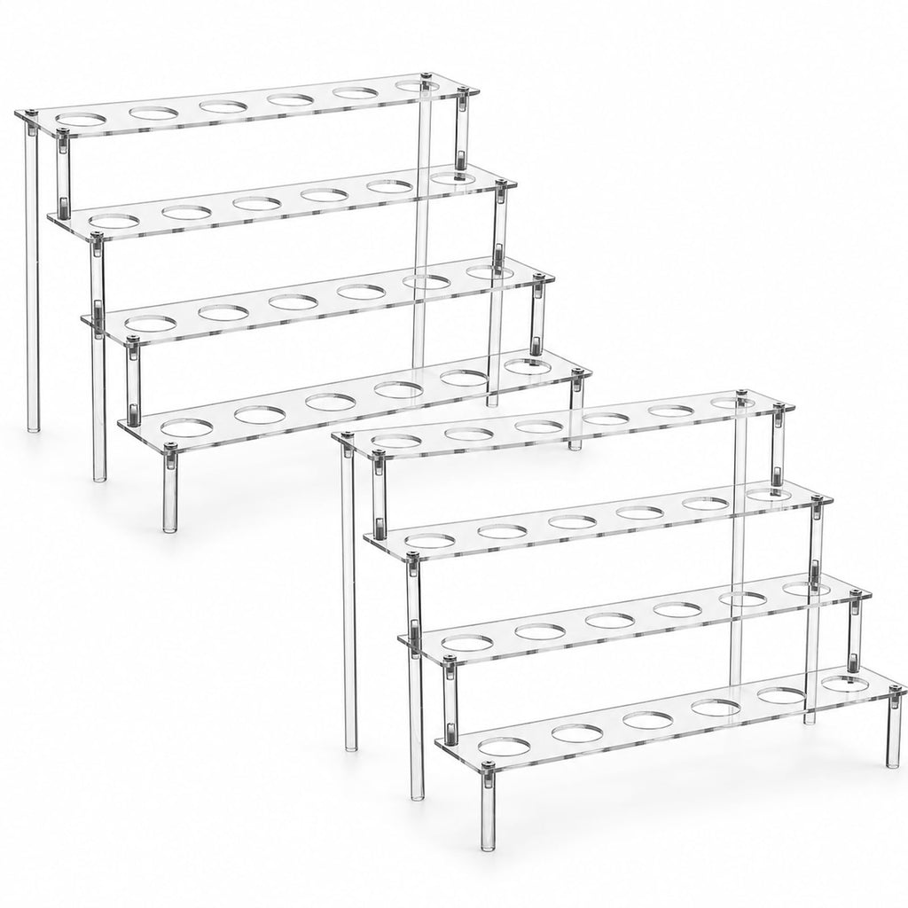 2PCS 4-Tier Acrylic Ice Cream Cone Holder, 24 Holes Cupcake Stand Clear Acrylic Dessert Display Stand, 11.8 x 7.5 in Waffle Cone Rack for Party Wedding Birthday Buffet Dessert Table