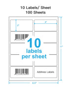 Shipping Address Labels, 2"x 4" Address Labels, 100 Sheets, 1000 labels 2x4_100P