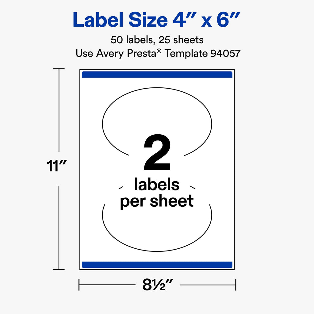 Avery® Printable Matte White Oval Labels, 4" x 6", 50 Total 50 labels