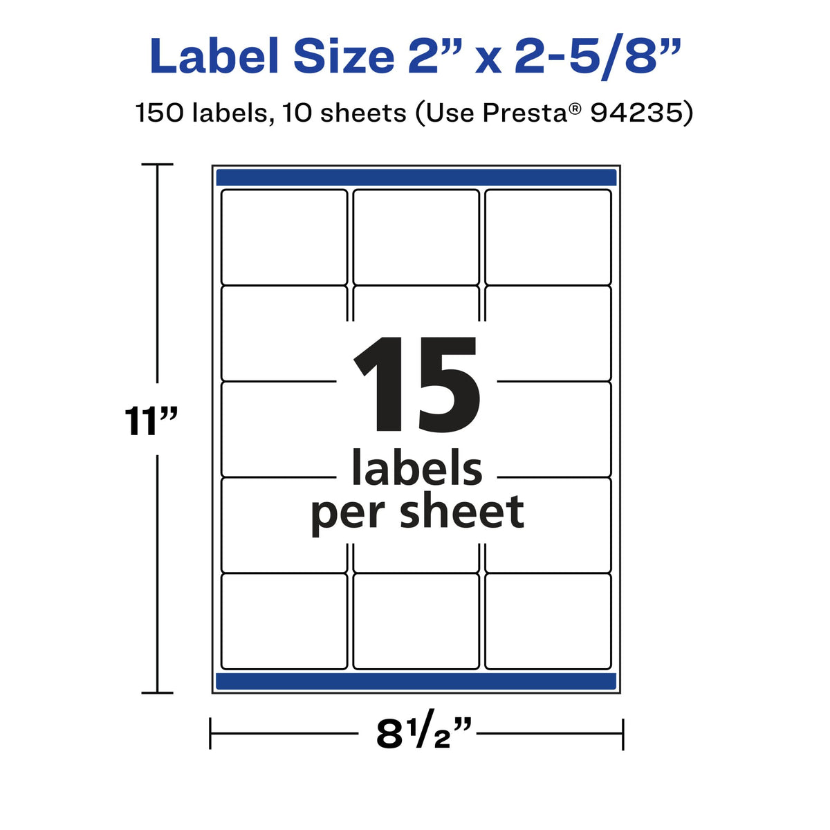 Avery® Printable Durable White Rectangle Labels, Sure Feed® Technology, 2" x 2-5/8", Waterproof Labels, Laser & Pigment-Based Inkjet Compatible, 150 Total 150 labels