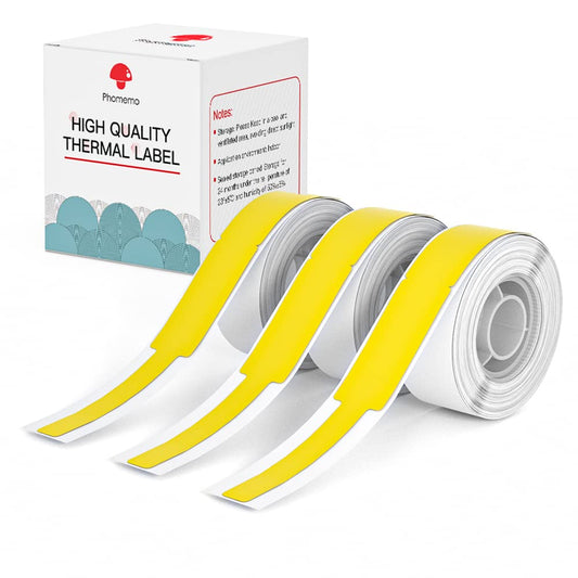 Phomemo D30 Label Maker Tape Cable Wire Label Tape, Black Print on Yellow Sticker, 12.5mm x 74mm+35mm (3/8" x2 7/8"+1 3/8) Self-Adhesive Thermal Label Tape, 65-Tape/Roll, 3-Roll for D30 D30Pro Printer