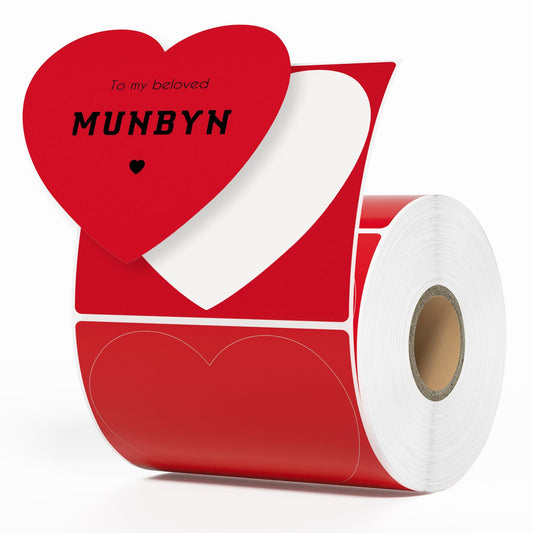 MUNBYN 3" Heart Thermal Stickers, Red Love Adhesive Labels for Gift, Wedding, Anniversary, Valentine's Day, Small Business, 400 Labels/1 Roll 3"