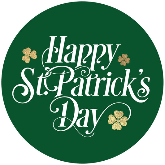 easykart labels 500 Happy St. Patrick's Day Stickers Shamrock Roll Labels Metallic Green with Gold Foil | Suitable for St. Patrick's Day Party Decorations and Crafts Supplies.| 1.5" Round Size