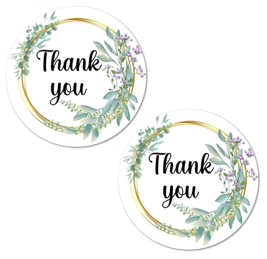 40 Eucalyptus Thank You Stickers, 2 Inch Big Round Glossy Labels, Great for Weddings, Bridal Shower, Engagement Party, Party Favors Décor, Tags, Supplies. Made in USA.
