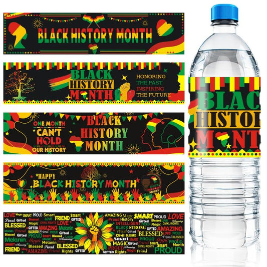 100Pcs Black History Month Decorations Water Bottle Labels Black History Month Stickers for Freedom Day African American Celebration Patriotic Festival Party Supplies