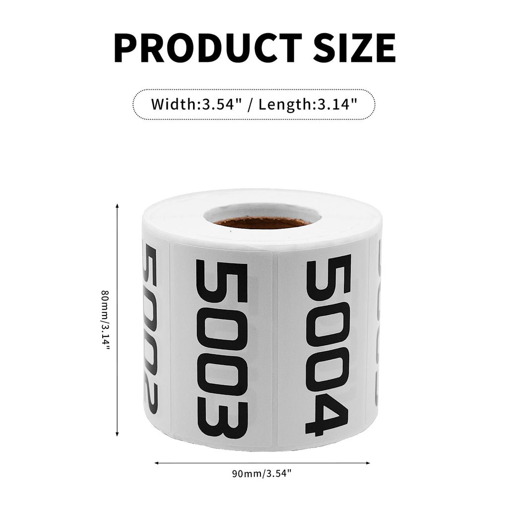 Number Stickers 5001-6000 | Inventory Number Label Stickers | 3" x 1.5" Small Black Numbering | Consecutive Numbered Sticker for Office Warehouse Classification Storage