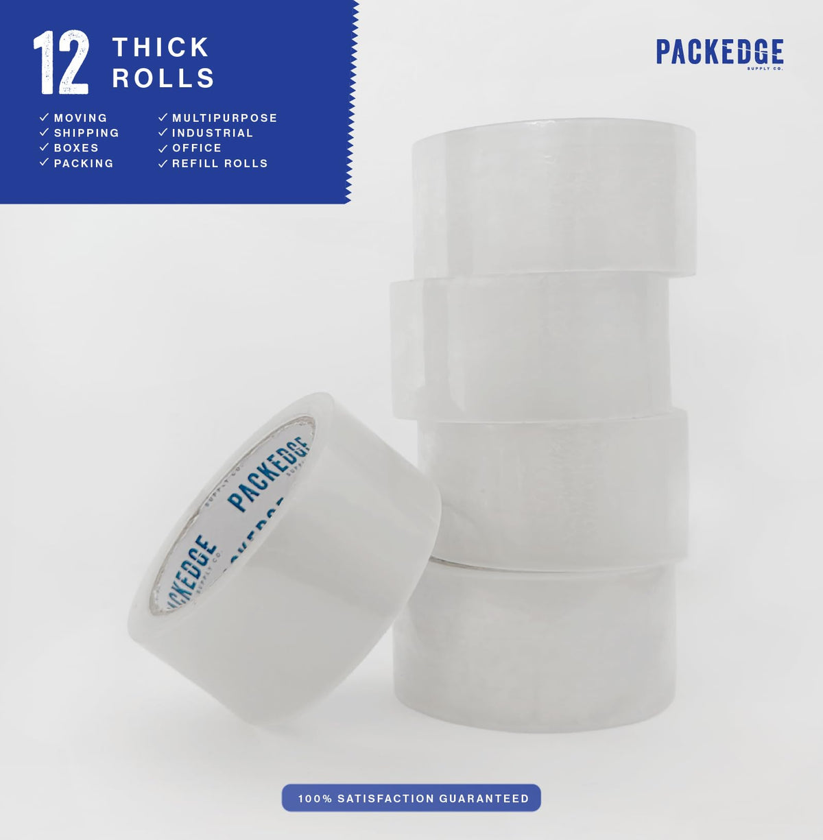 Packedge Clear Packing Tape, 12 Rolls, 1.88 in x 60 Yd Heavy Duty Shipping