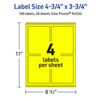 Avery® Printable Rectangle Labels, Sure Feed® Technology, 4-3/4" x 3-3/4", Neon Yellow Labels, Print-to-The-Edge, Laser/Inkjet Printable, 160 Total, Great for Shipping and Packaging 160 labels